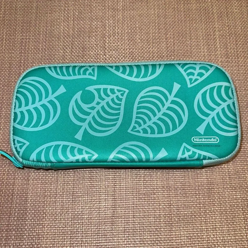 Nintendo Switch Lite Animal Crossing Aloha Leaf Zipper Case Green White GUC